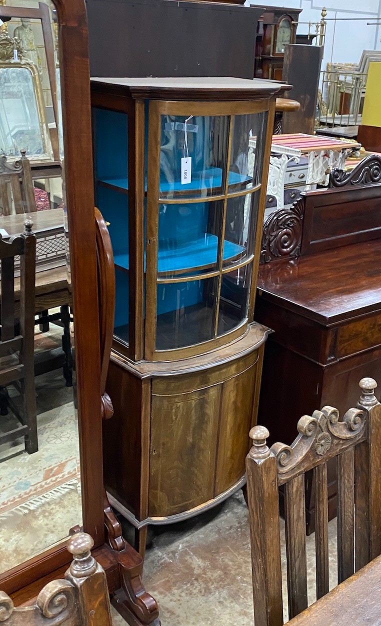 An Edwardian mahogany bow front display cabinet, width 60cm, depth 38cm, height 164cm